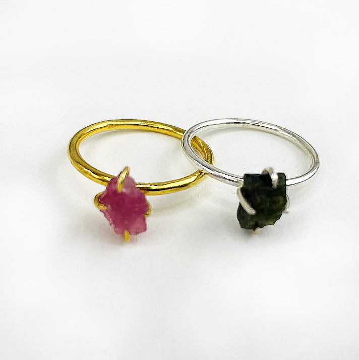 Watermelon Tourmaline Gemstone Rings in Gold and Silver