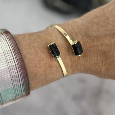 Tourmaline Cuff Crystal Bracelet Silver or 24k Gold Electroplated