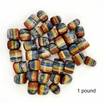 Bonded 7 chakra Stones  in a pile showing 1 pound of approximately 38 stones