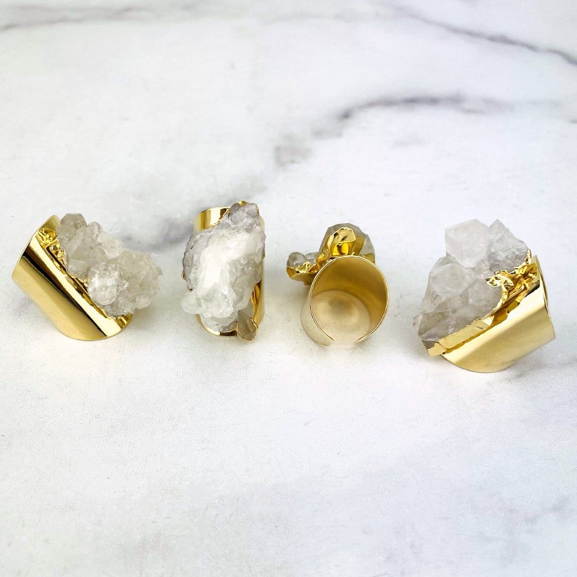 Multiple Crystal Cluster Ring with 24k Gold Electroplated Band  with a white background