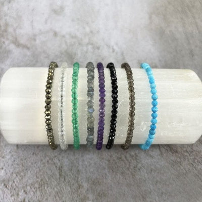Gemstone Bracelet - Adjustable Cord with Gold Plated over Sterling Silver Beads one of each stone available, pyrite, moonstone, green onyx, labradorite, amethyst, black spinel, smoky quartz, and  chinese turquoise