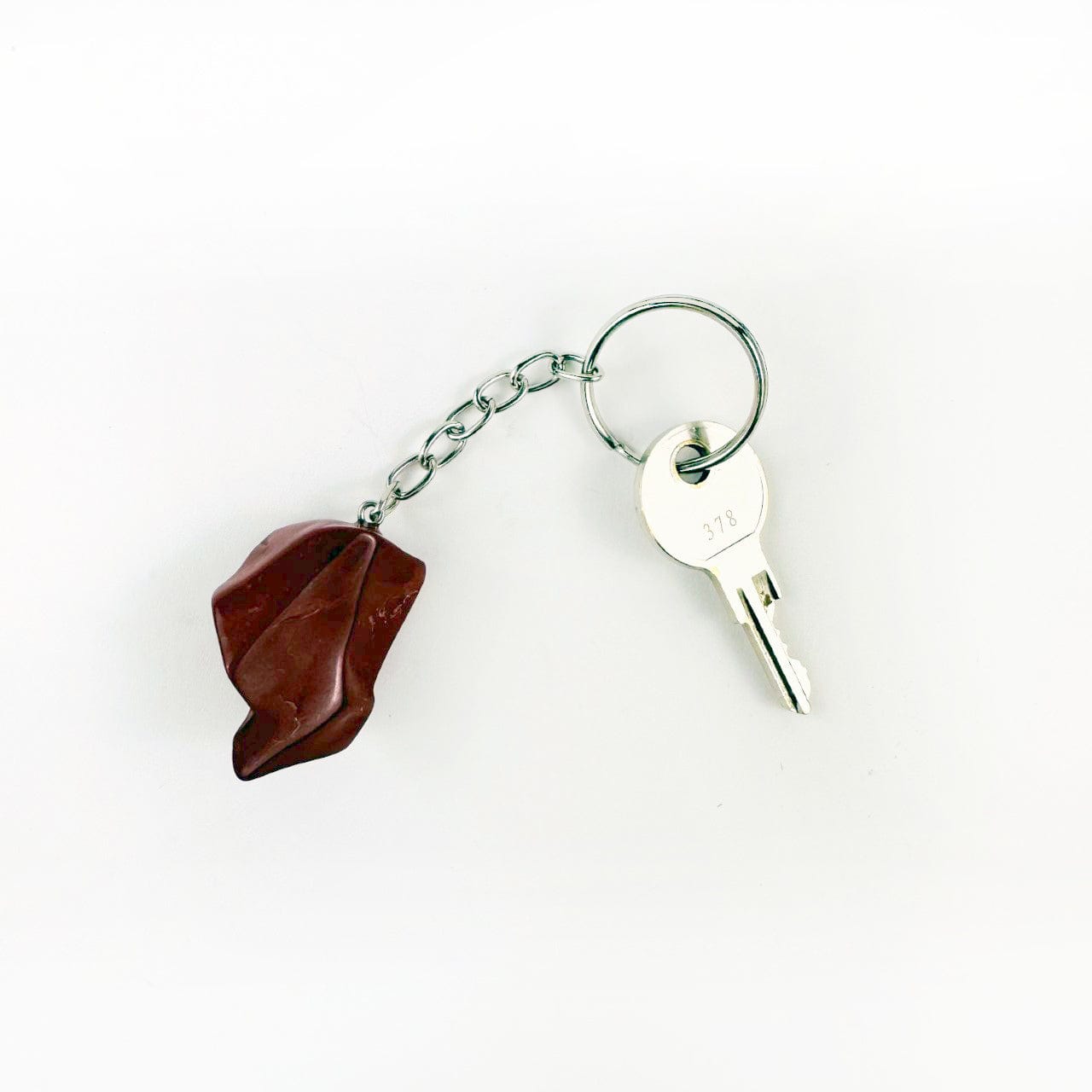 Red Jasper Polished Freeform Silver Toned Key Chain with a key for sizing!