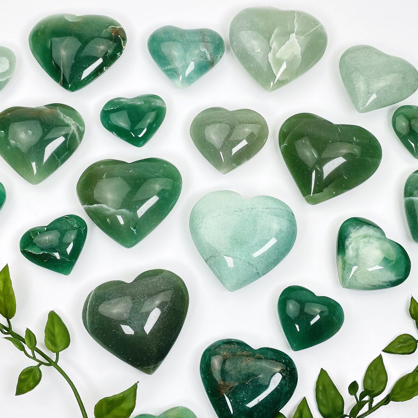green hearts on a table