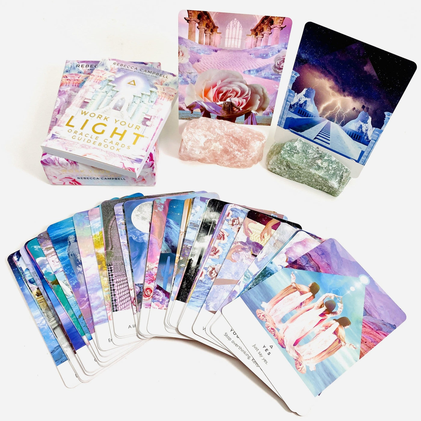 Work Your Light Oracle Cards with decorations on white background