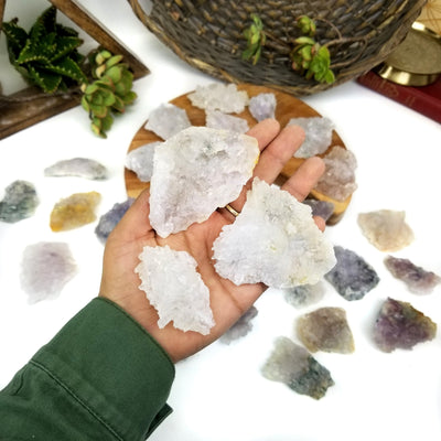 Amethyst Flower Cluster on hand to show different sizing of each cluster