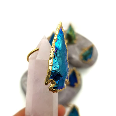 Titanium Jasper Arrowhead Dipped in a Layer of Electroplated 24k Gold with decorations