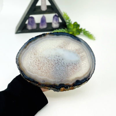 Agate slice in a woman's hand.