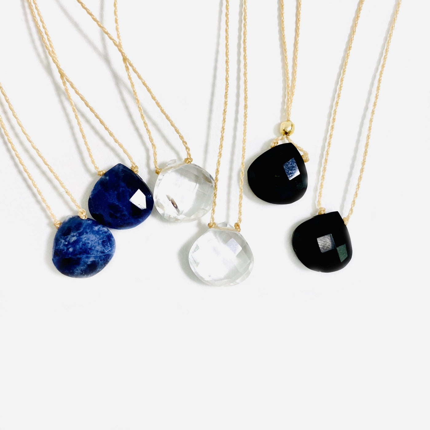 Gemstone Drop Bead Finished Necklaces in sodalite, crystal quartz and tourmaline
