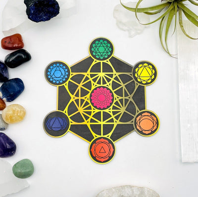 colorful metatron's cube grid displayed as home decor  