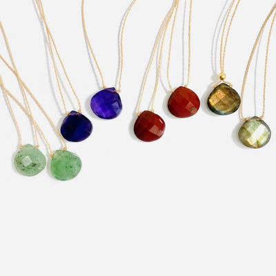 Gemstone Drop Bead Finished Necklaces in green aventurine, amethyst, red jasper and labradorite