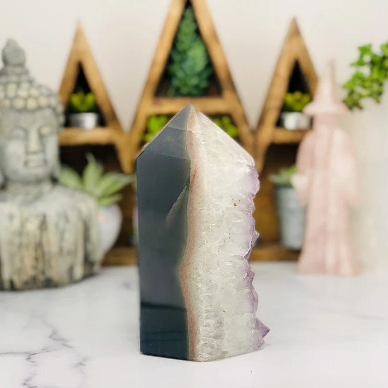 Amethyst Druzy Polished Tower Point another side view