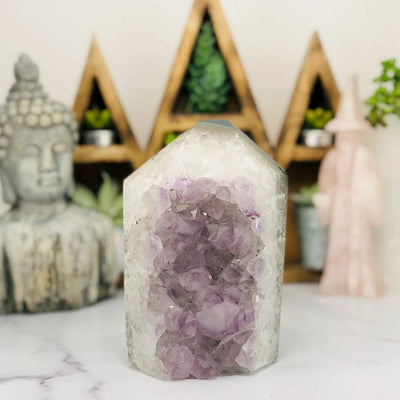 Amethyst Druzy Polished Tower Point from front view