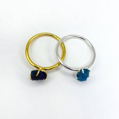 gold and silver Apatite gemstone rings