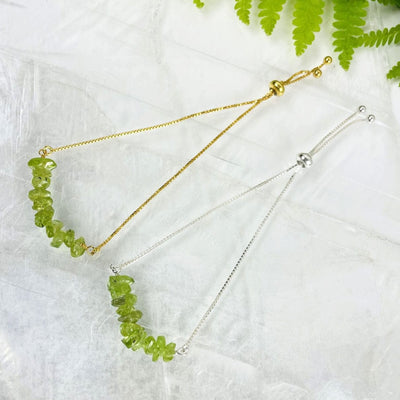 2 Peridot Stone Bracelets - August Birthstone - Gold over Sterling or Sterling Silver Adjustable Length