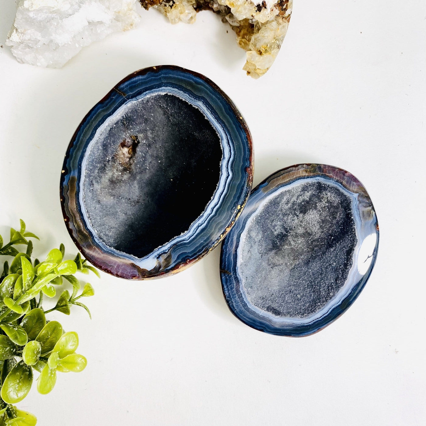 Agate Geode Polished Box open on a white background