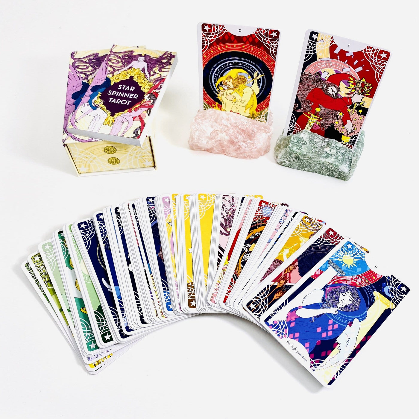 Star Spinner Tarot Card deck comes in a box with various card images 