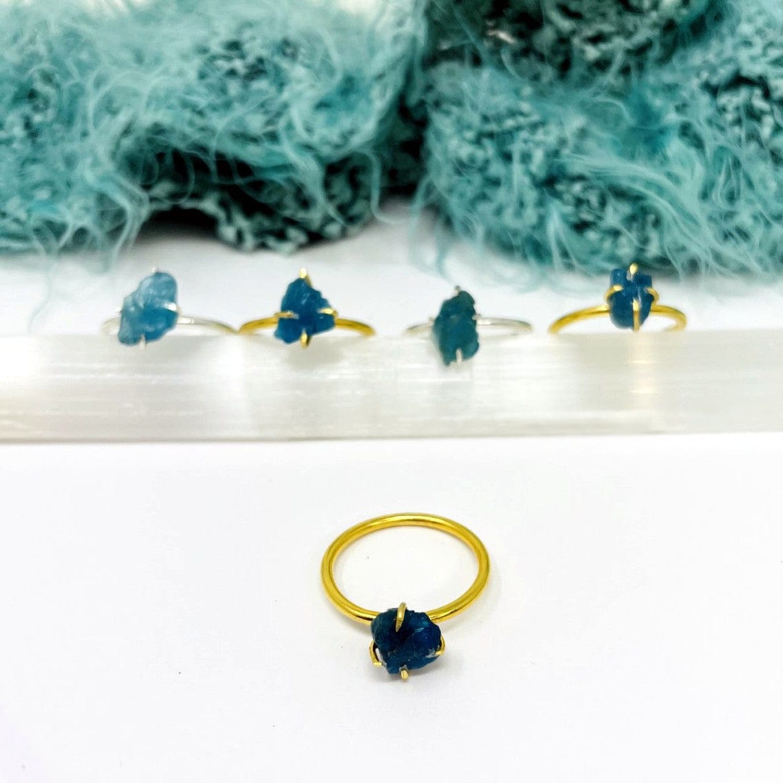 Gemstone Ring  in Apatite Stone  Gold or Silver in backgroundr