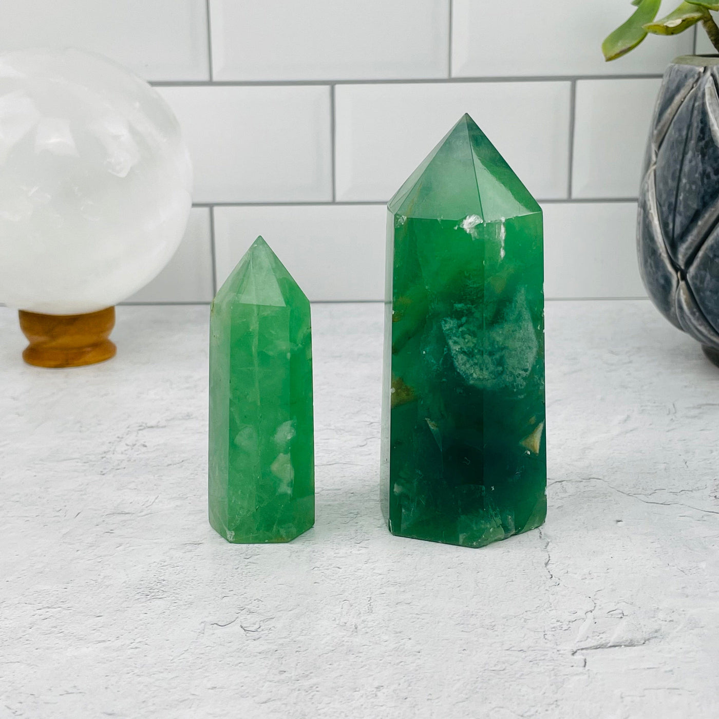 Green Fluorite Points displayed as home decor 
