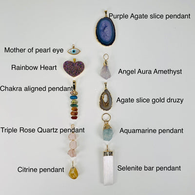 multiple pendants displayed next to their name 