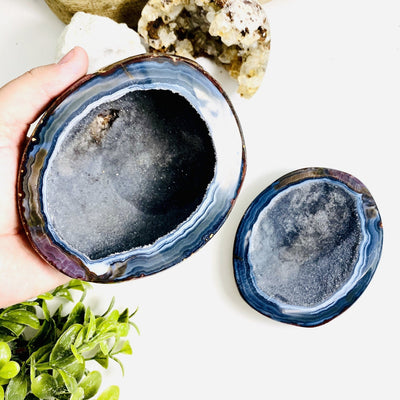 Agate Geode Box being held open on a white background with a different picture angle.