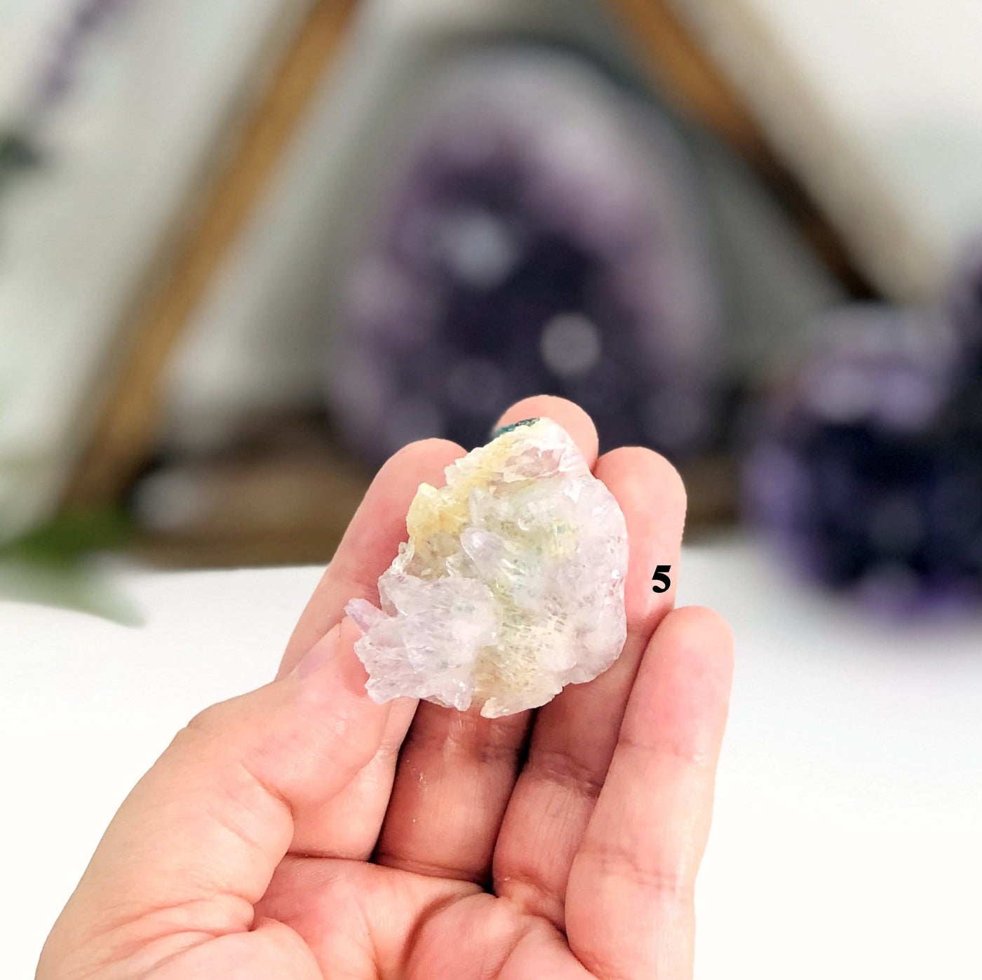 hand holding up variant 5 of Amethyst Flower Crystal Clusters