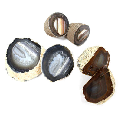 Various Opened Geodes on a White Background