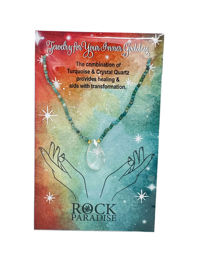 stone teardrop necklace on a card