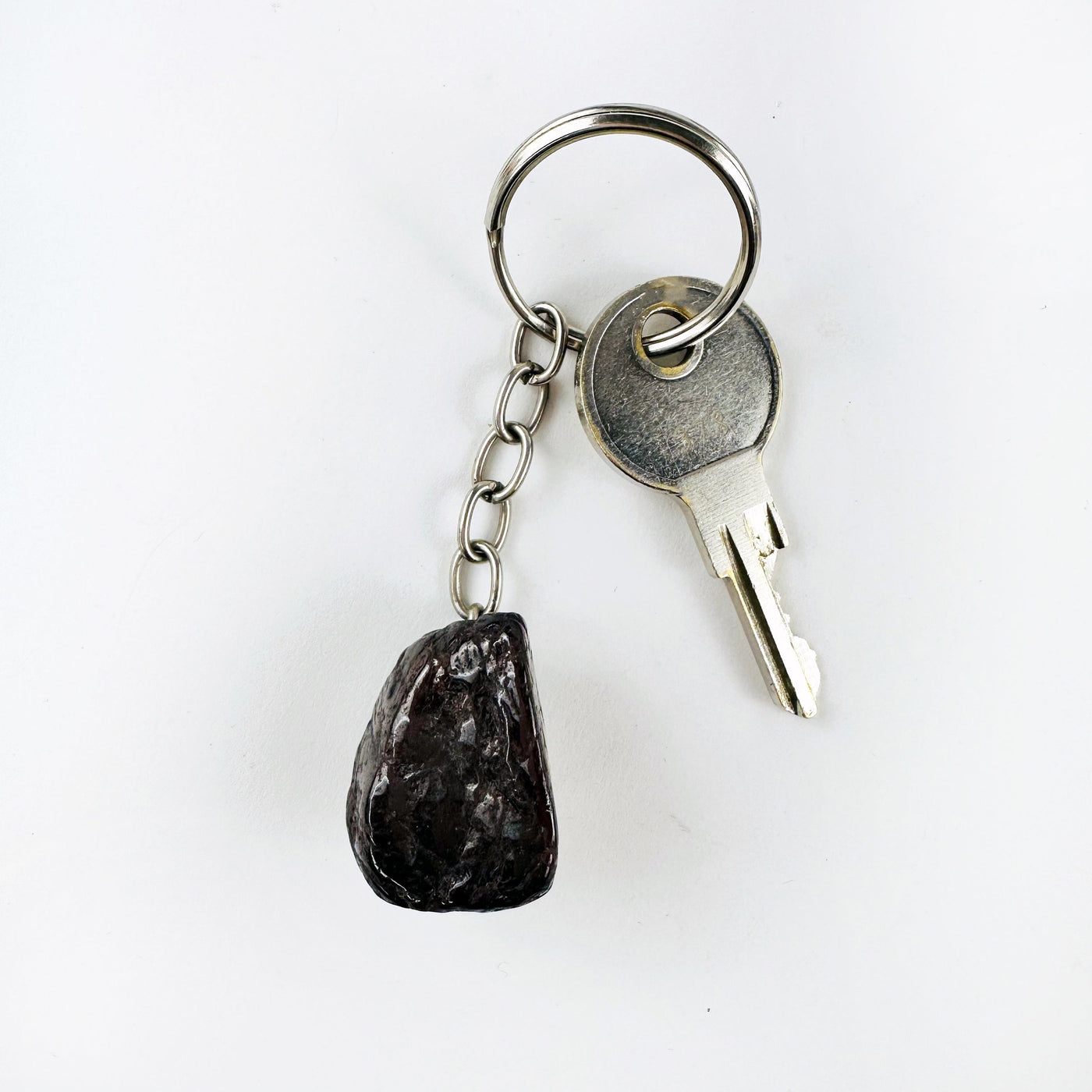 Tumbled Garnet Keychain with a key on the ring