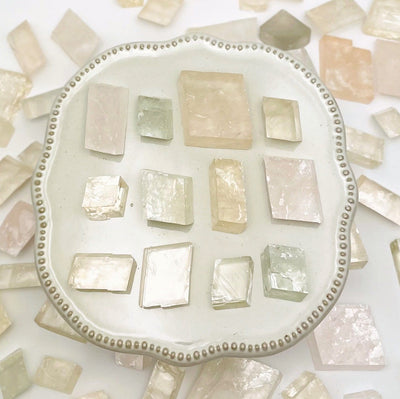Optical Calcite pieces on a plate
