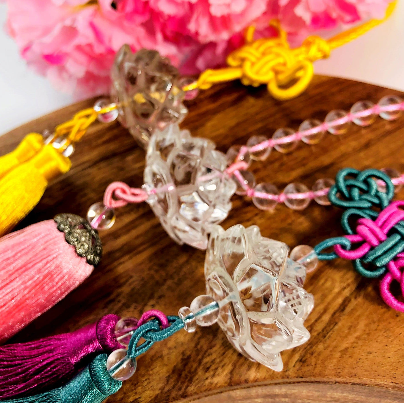 3 Lotus Flower Colored Tassels in different colors