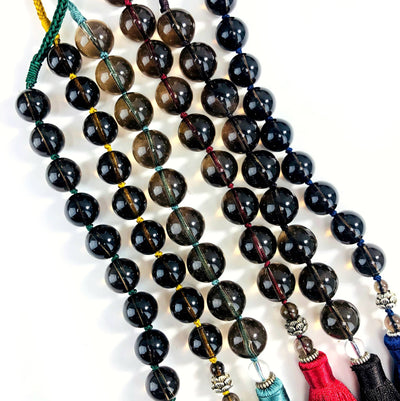 up close shot of smokey quartz beads on Colored Tassels with Smokey Quartz and Assorted Beads