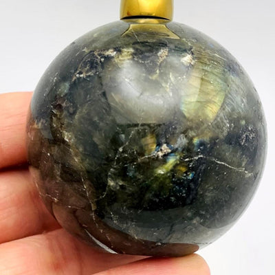 Close up of the labradorite sphere.