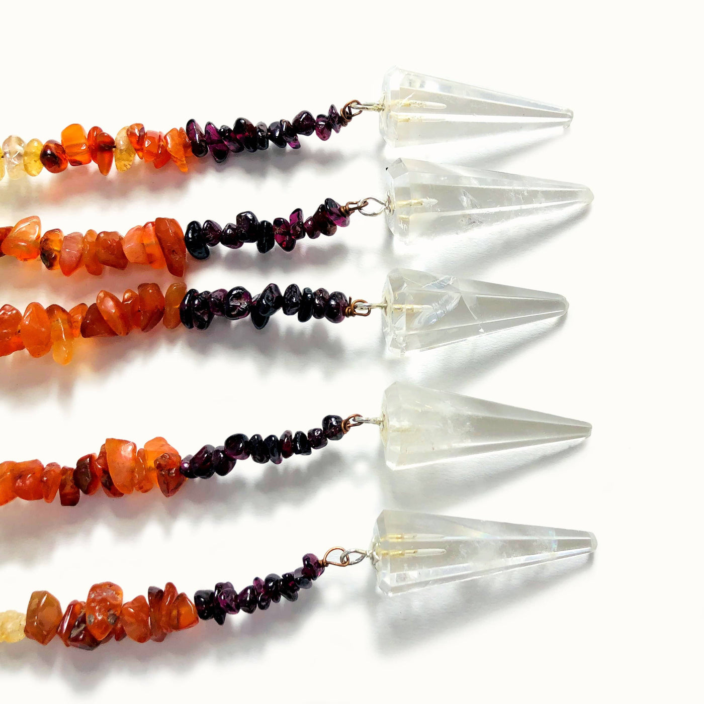 Crystal Quartz Pendulum with Chakra Beads  - close up of crystals
