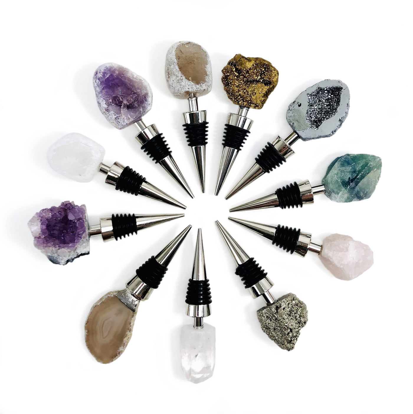 Crystal Bottle Stoppers (11 total, with different crystals on top)