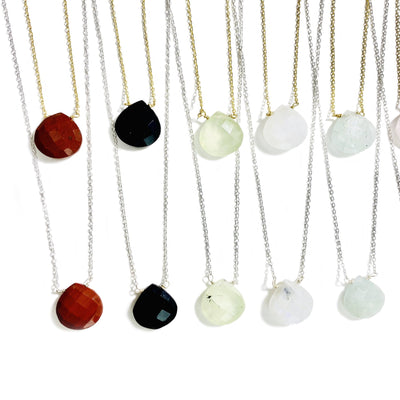 gemstone drop necklace available in silver or gold