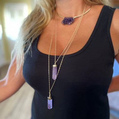 Amethyst Layering Necklace on a women