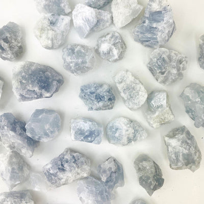 Celestite Stones spread out on a table