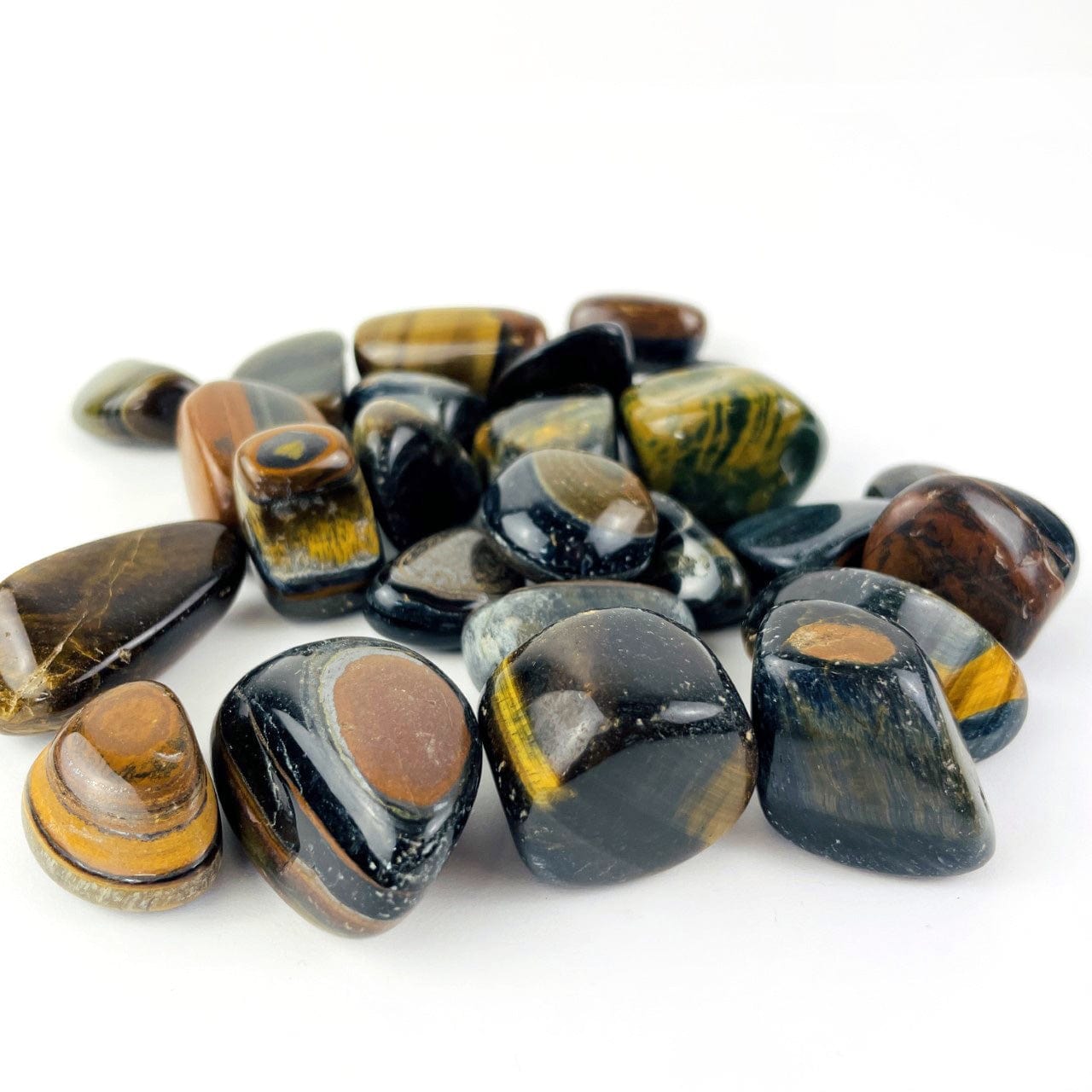 Blue Tigers Eye Polished Stones  from a side view
