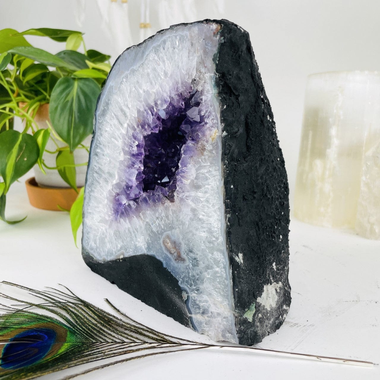 Amethyst Cathedral Geode Crystal side view.