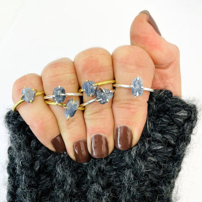 Sapphire Gemstone Rings in Gold and Silver on hand