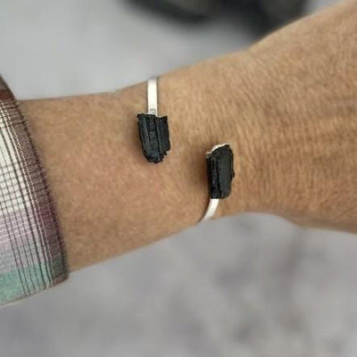 Tourmaline Cuff Crystal Bracelet Silver or 24k Gold Electroplated