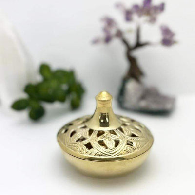Brass Incense Cone Resin Burner with Lotus Design