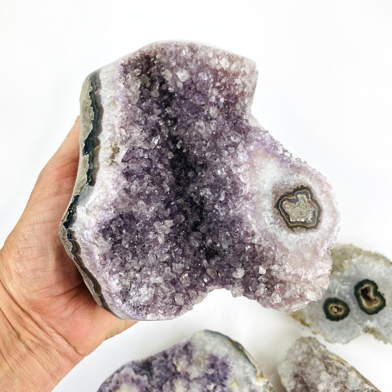 Amethyst Stalactite Druzy Cluster Geode up close