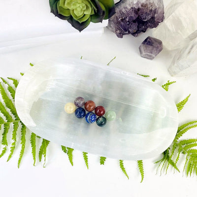 Selenite Extra Large Oval Bowl - Charging Station shot from above