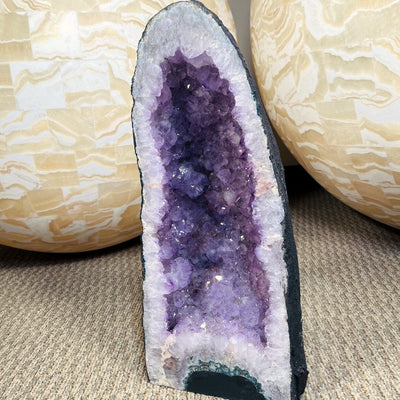 Amethyst Crystal Cathedral Geode at a slight angle from side