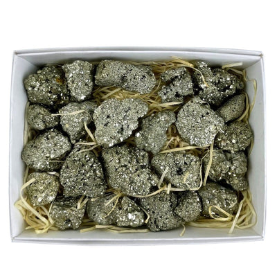 top view of box of Rough Pyrite