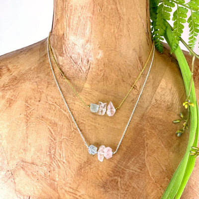 Libra Necklace - 3 Stones for your Zodiac Sign - Gold over Sterling or Sterling Silver Adjustable Length on a display bust