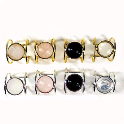 top view of rings in silver and gold showing various characteristics