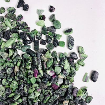 ruby zoisite chips on white background