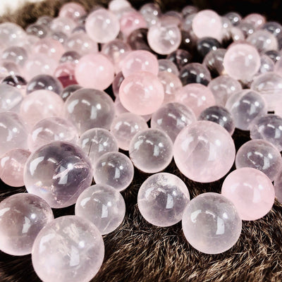 up close shot of Rose Quartz Sphere balls 